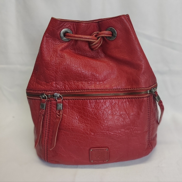The Sak Red Leather Boho Hobo Backpack Tote Drawstring Purse Tons of Pockets - Picture 4 of 16